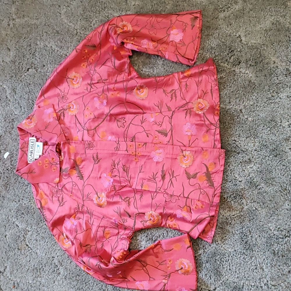 Carlisle silk embroidered jacket flowers pink